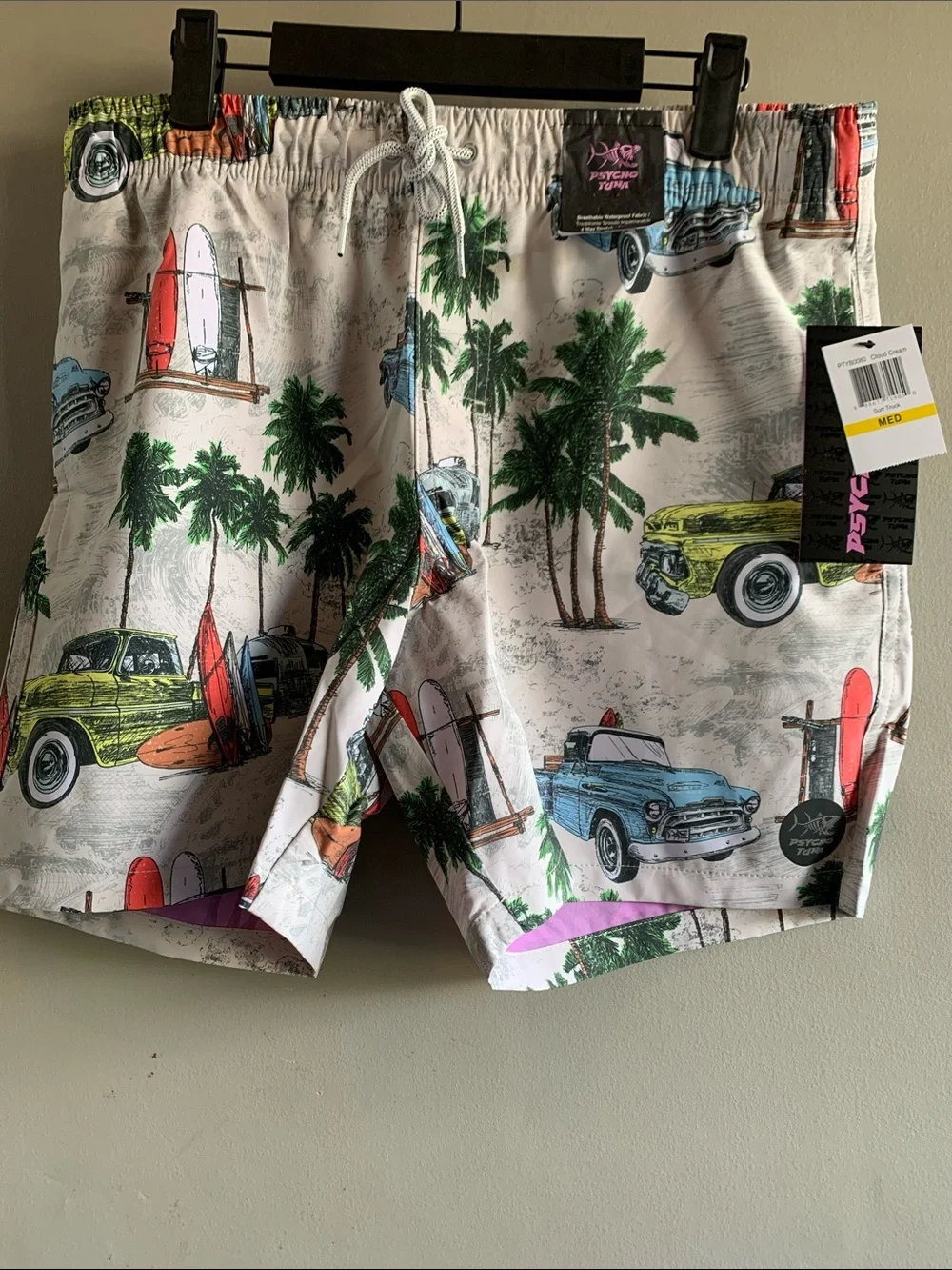 NWT Psycho Bunny Men’s Swim Trunks Vintage Car Tropical Print